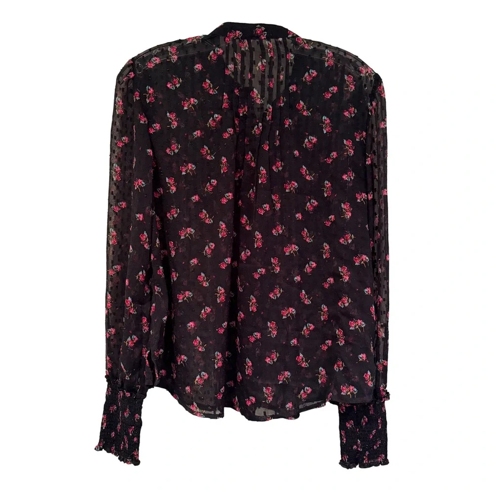 Free People Flowers In December Blouse Women's XS Black Boho Hippie Coquette Y2K